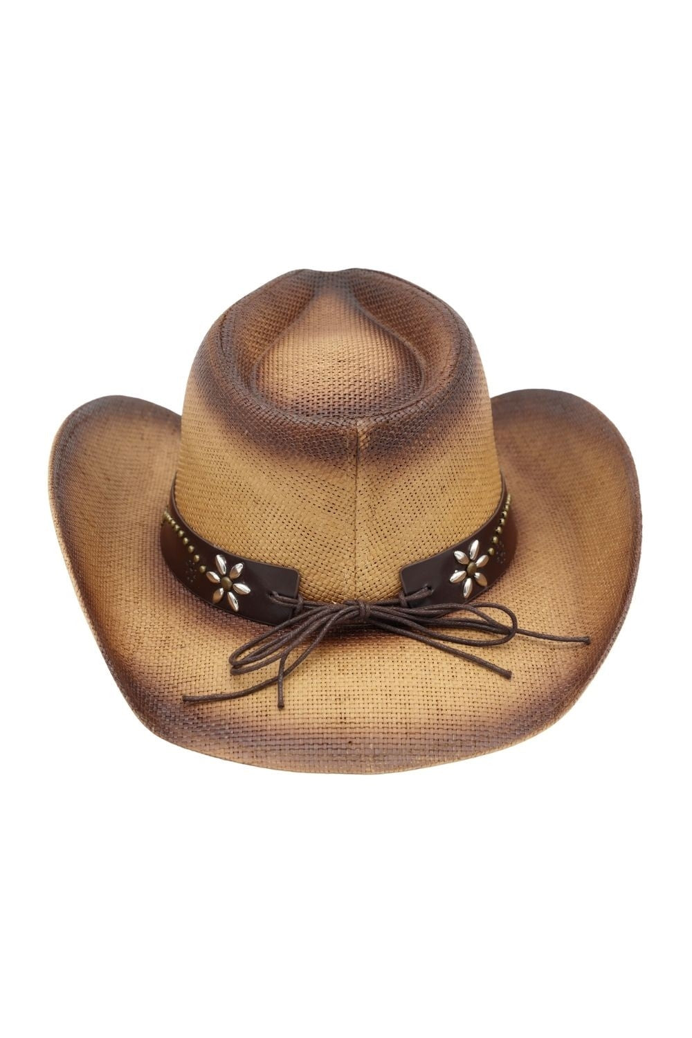 Distressed Straw Cowboy Hat With Metal Bull Buckle