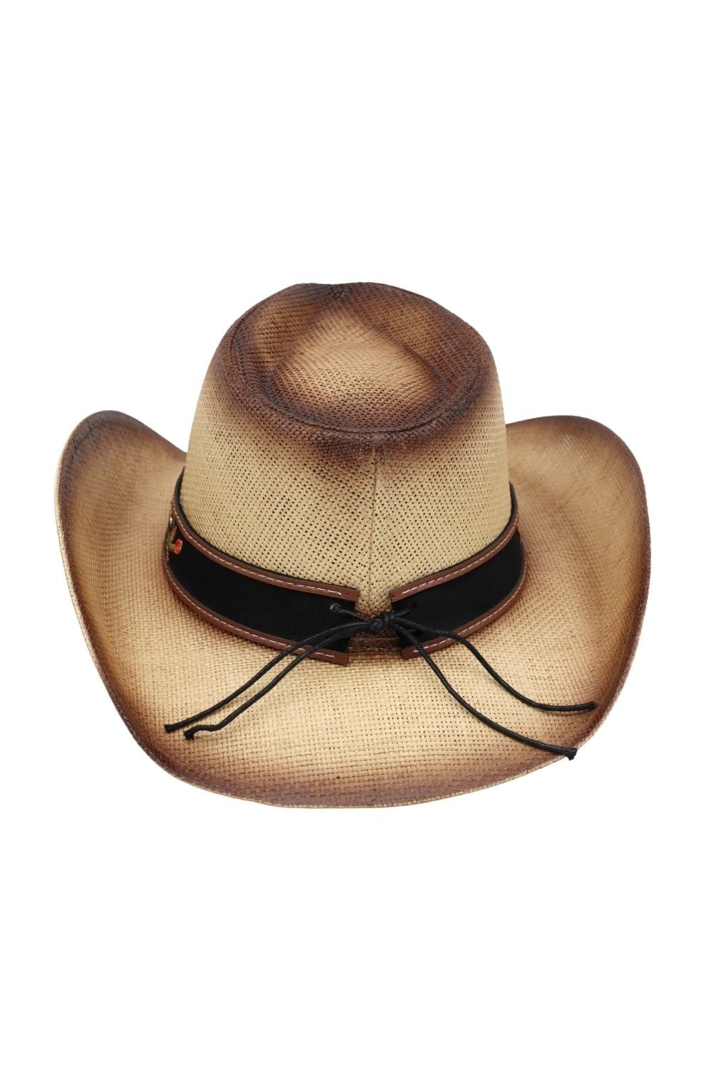 Distressed Straw Cowboy Hat With Orate Faux Leather Band