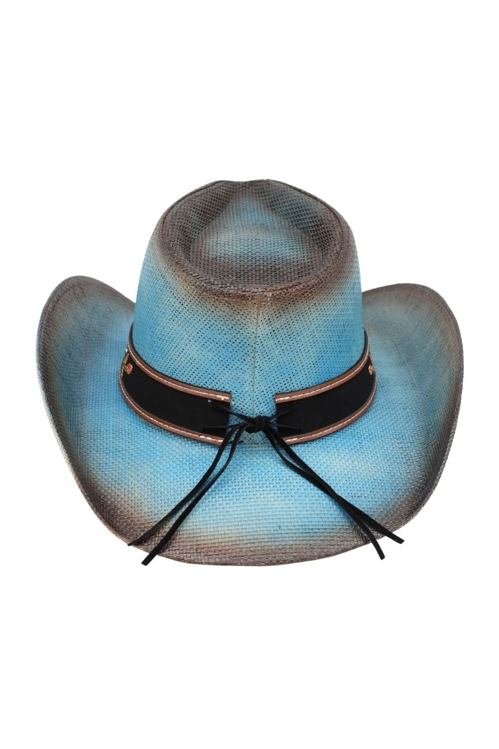 Distressed Straw Cowboy Hat With Orate Faux Leather Band