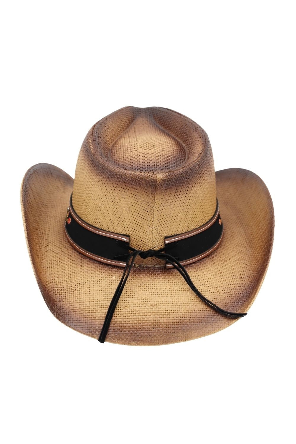 Distressed Straw Cowboy Hat With Orate Faux Leather Band