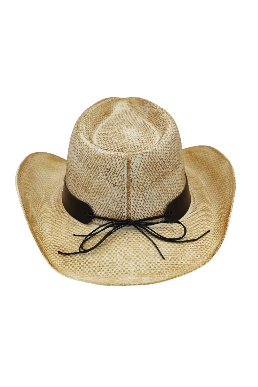Rustic Straw Cowboy Hat With Silver And Turquoise Studs Faux Leather Band