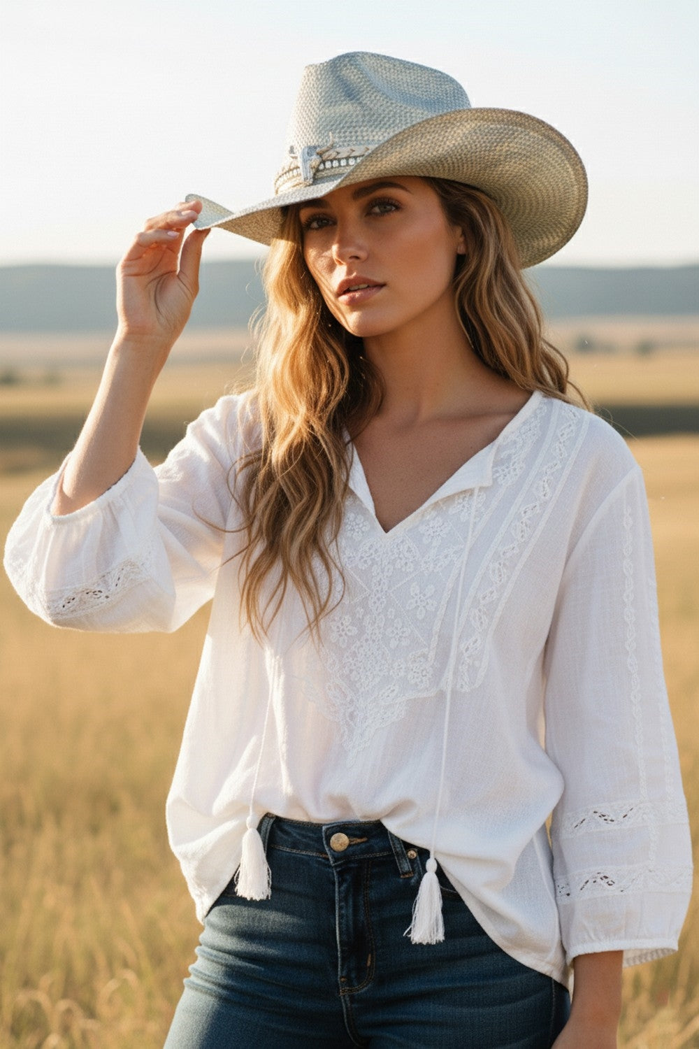 Handmade Vintage Cowboy Hat With Silver Bull Head And Multiple Bands