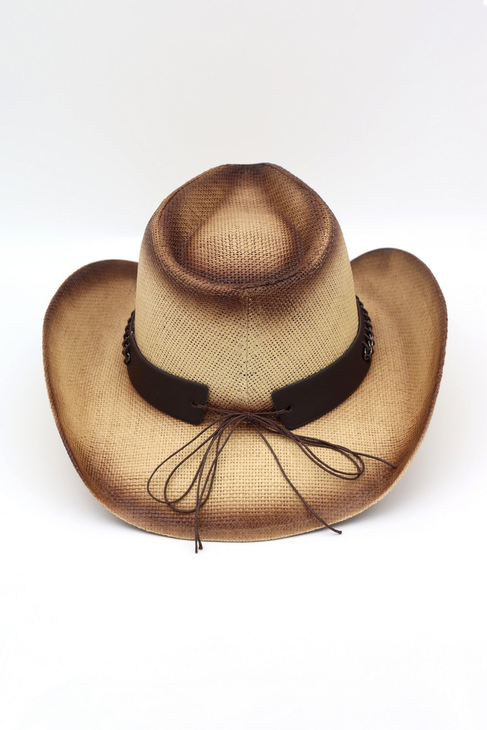 Rustic Cowboy Hat With Chain And Concho Detail Faux Leather Band