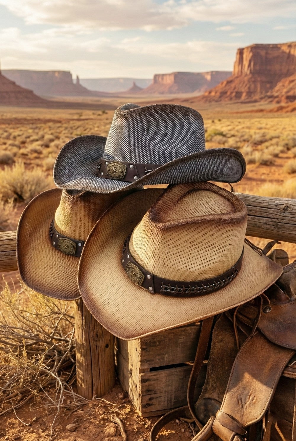 Rustic Cowboy Hat With Chain And Concho Detail Faux Leather Band