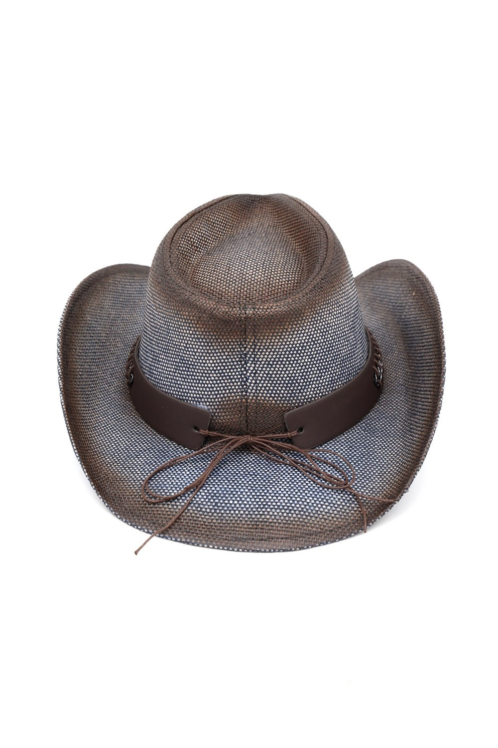 Rustic Cowboy Hat With Chain And Concho Detail Faux Leather Band