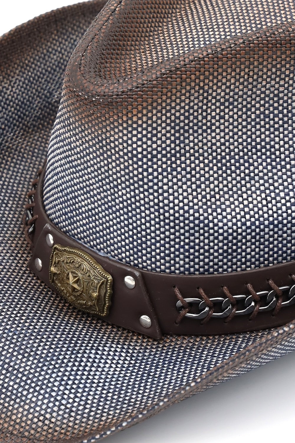 Rustic Cowboy Hat With Chain And Concho Detail Faux Leather Band