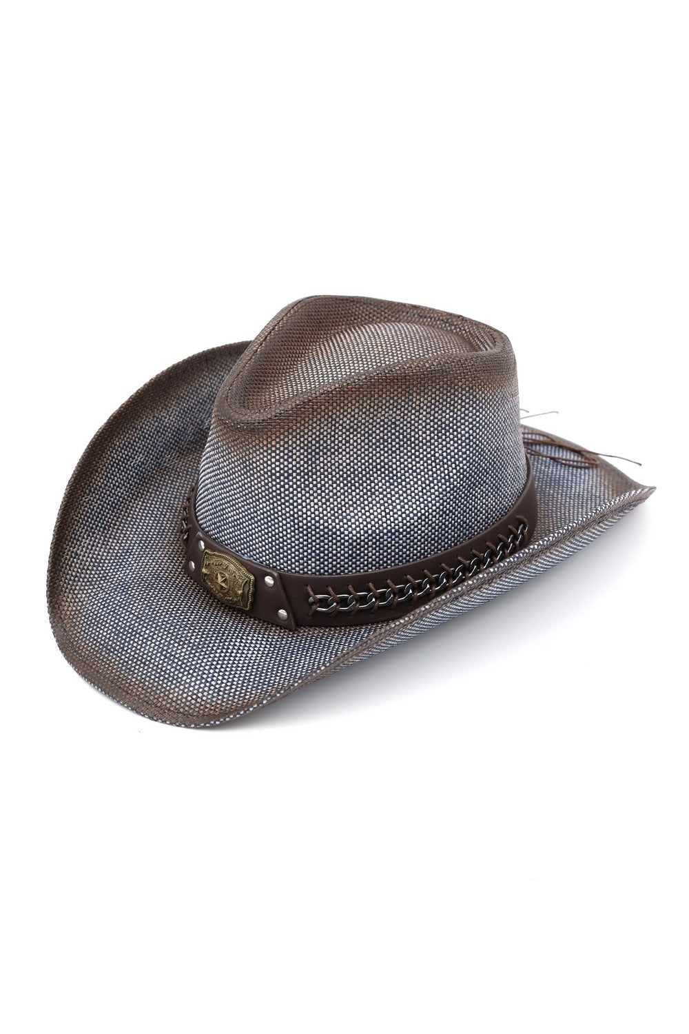 Rustic Cowboy Hat With Chain And Concho Detail Faux Leather Band