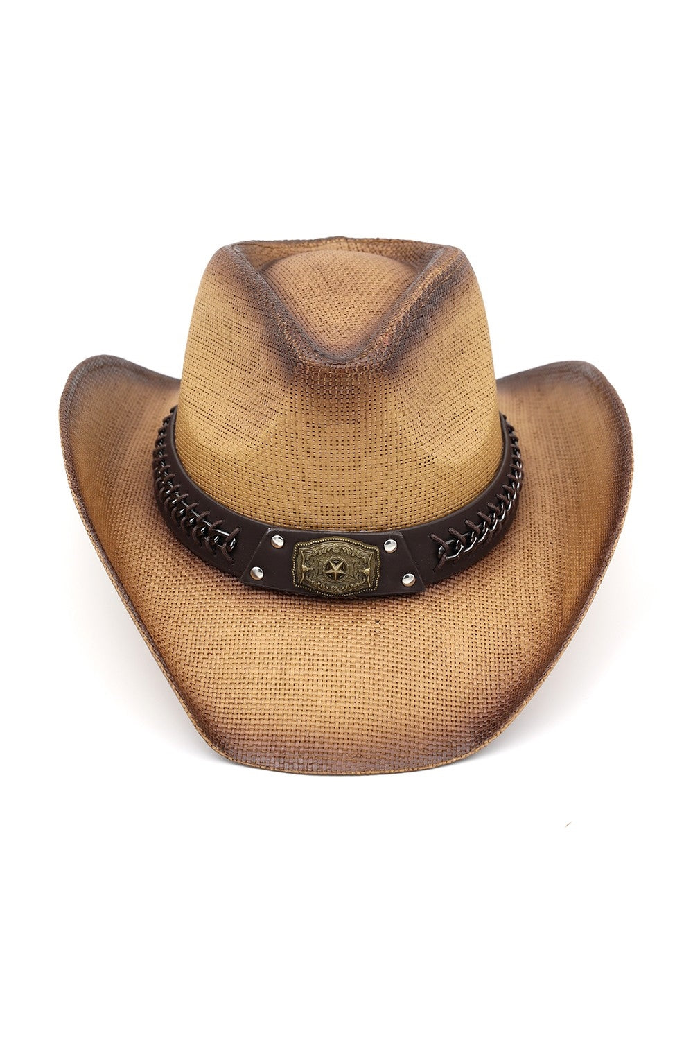 Rustic Cowboy Hat With Chain And Concho Detail Faux Leather Band