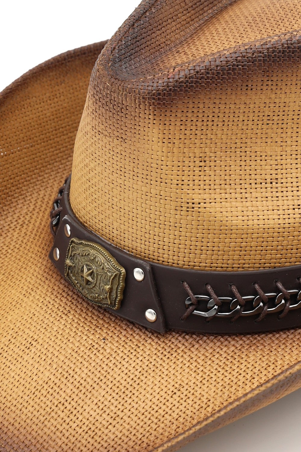 Rustic Cowboy Hat With Chain And Concho Detail Faux Leather Band