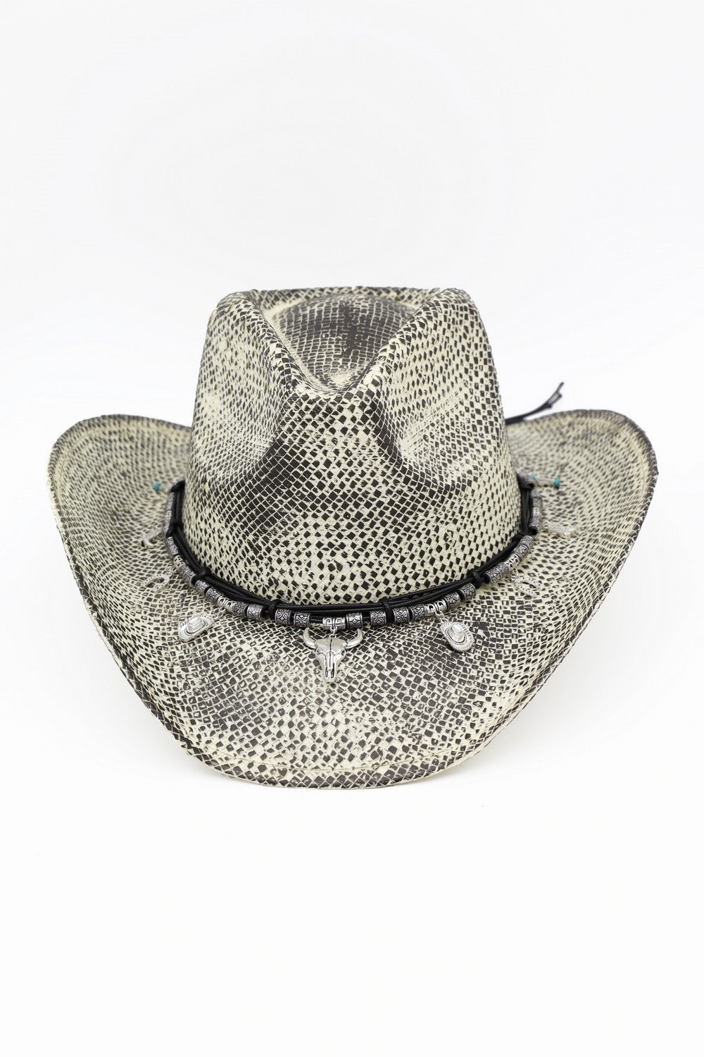 Handmade Vintage Cowboy Hat With Western Bull Head, Hat,  Horsehoe, Boot, Catcus Charms