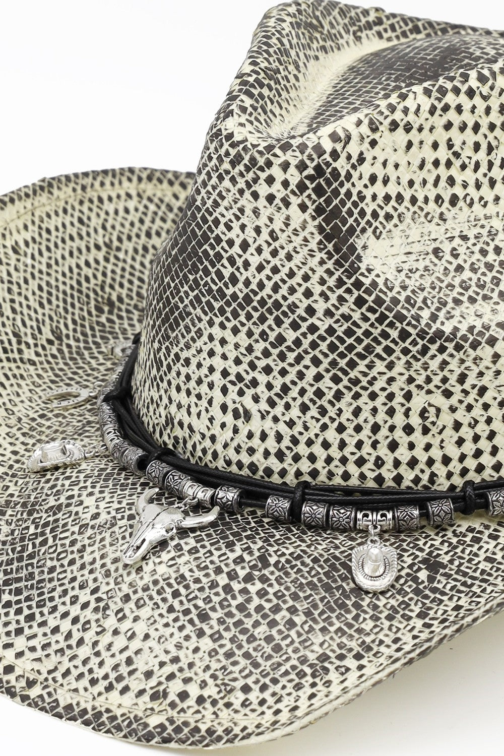 Handmade Vintage Cowboy Hat With Western Bull Head, Hat,  Horsehoe, Boot, Catcus Charms