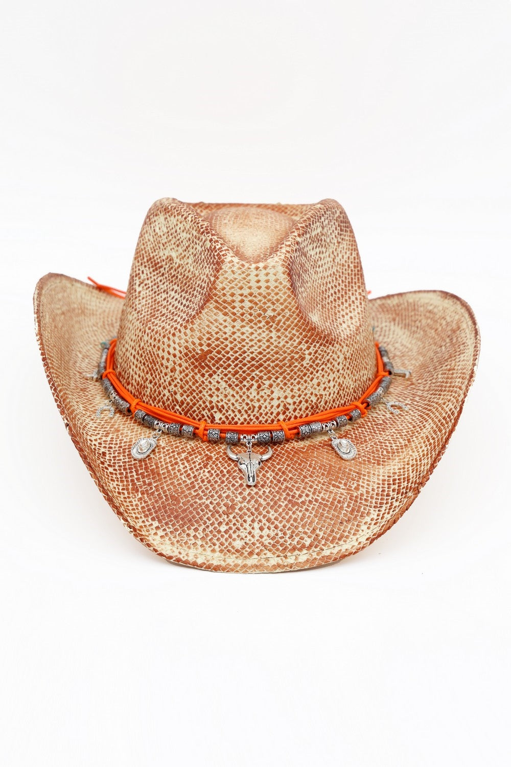 Handmade Vintage Cowboy Hat With Western Bull Head, Hat,  Horsehoe, Boot, Catcus Charms