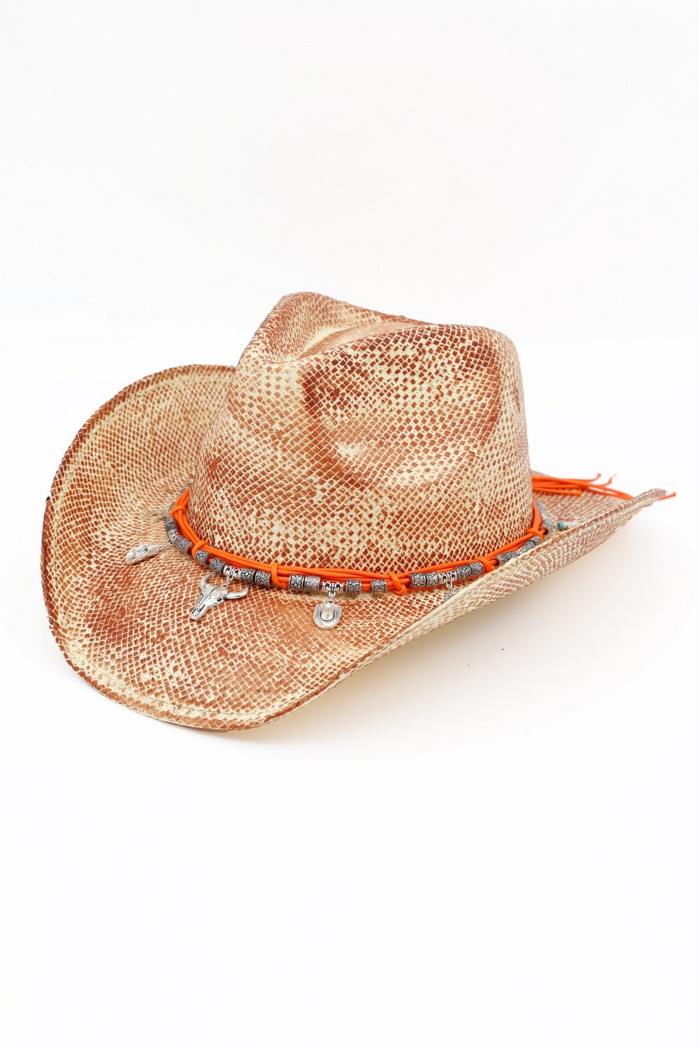 Handmade Vintage Cowboy Hat With Western Bull Head, Hat,  Horsehoe, Boot, Catcus Charms
