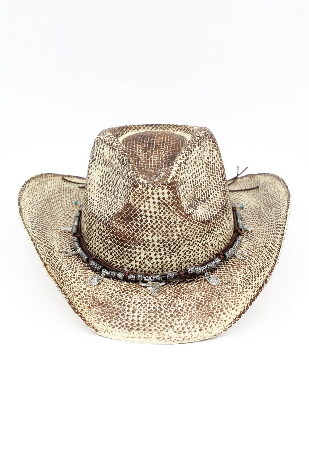 Handmade Vintage Cowboy Hat With Western Bull Head, Hat,  Horsehoe, Boot, Catcus Charms