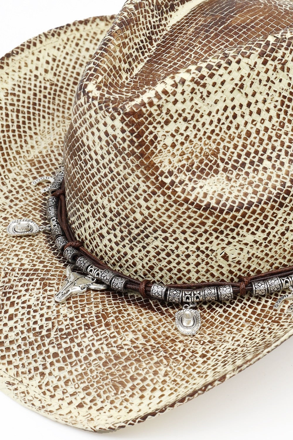 Handmade Vintage Cowboy Hat With Western Bull Head, Hat,  Horsehoe, Boot, Catcus Charms