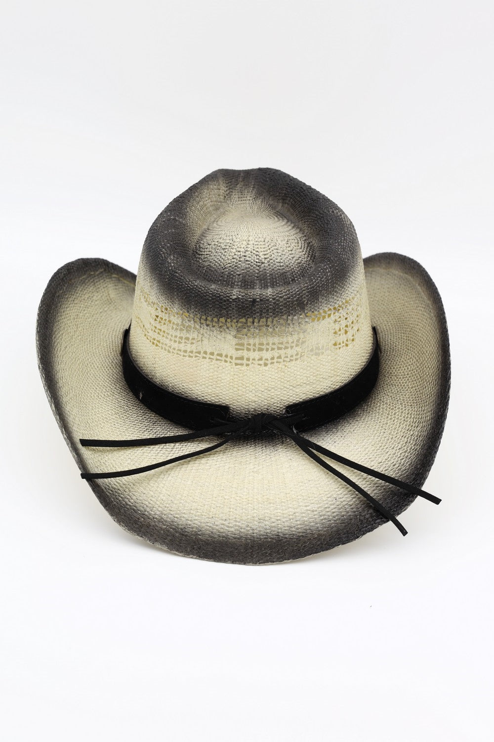 Aged Look, Straw Cowboy Hat With Suede Stitched Details And Steer Head Conchos