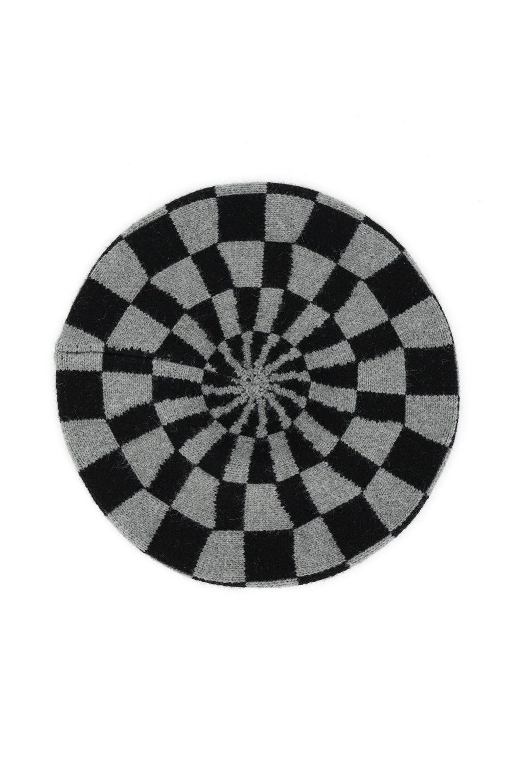 Geometric Checkered Knit Beret
