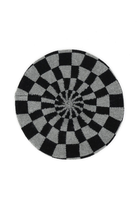 Geometric Checkered Knit Beret