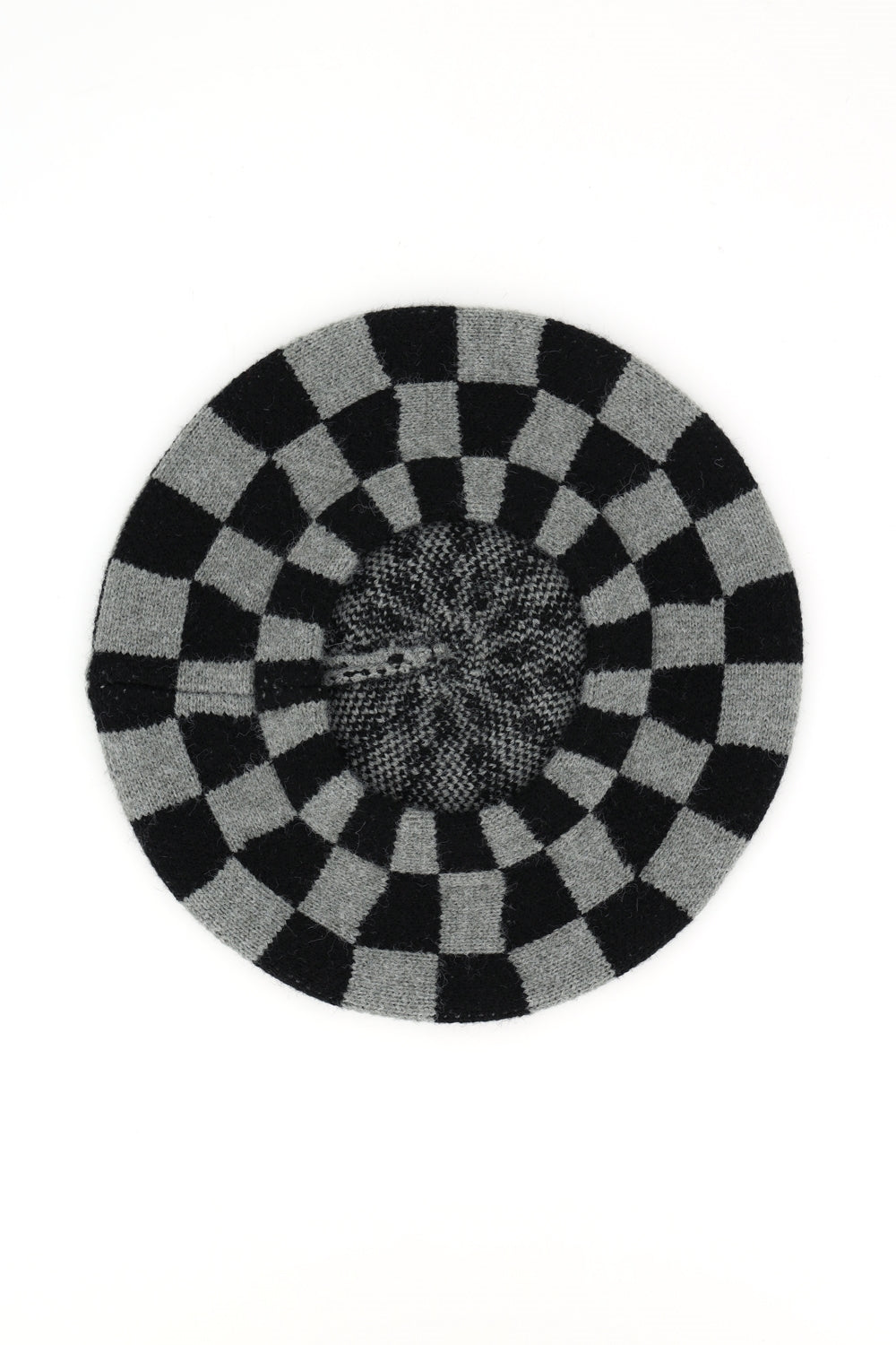 Geometric Checkered Knit Beret
