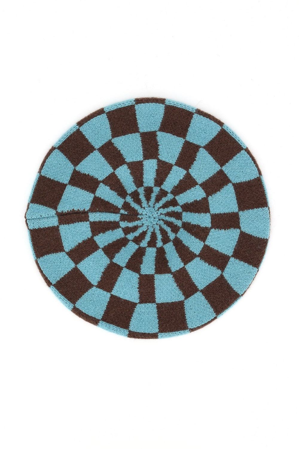 Geometric Checkered Knit Beret