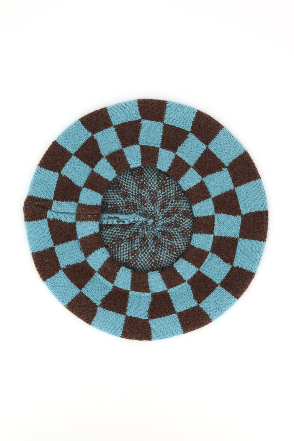 Geometric Checkered Knit Beret
