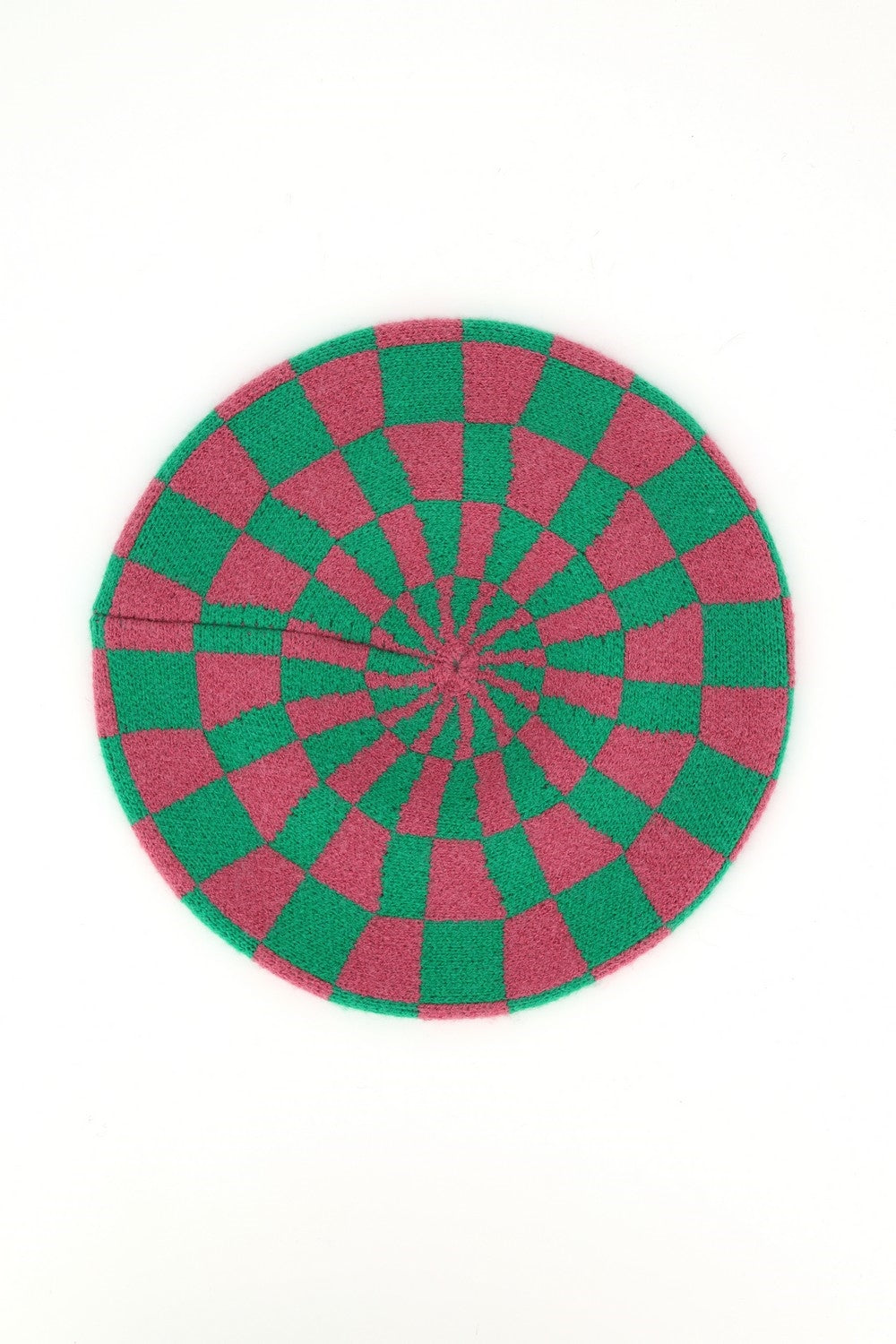 Geometric Checkered Knit Beret