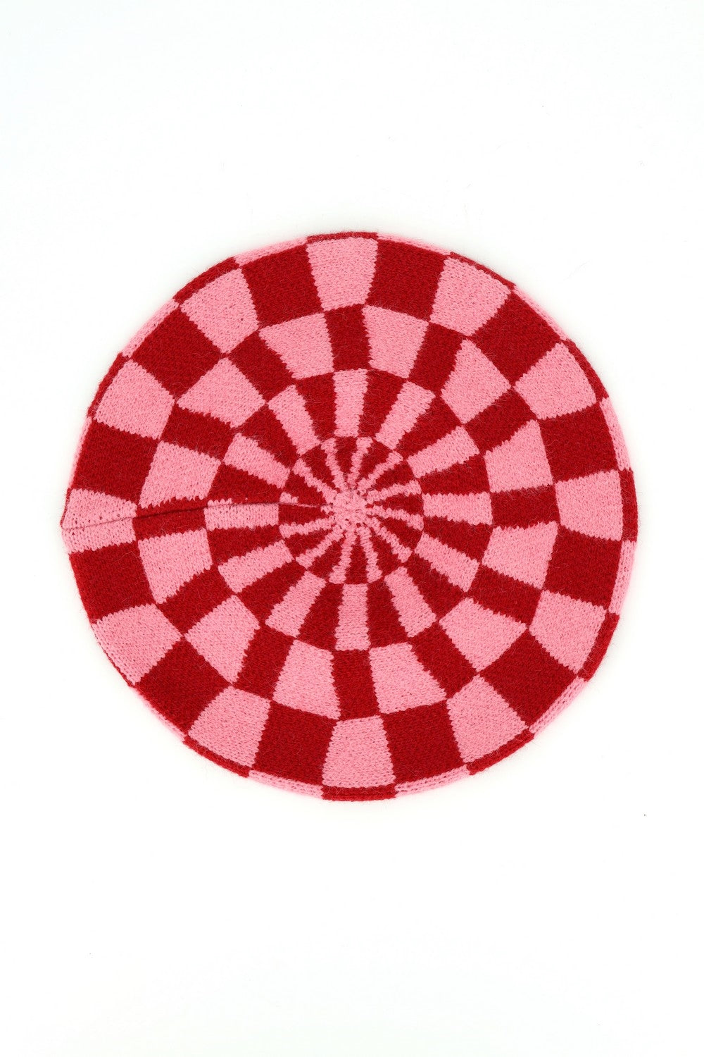 Geometric Checkered Knit Beret