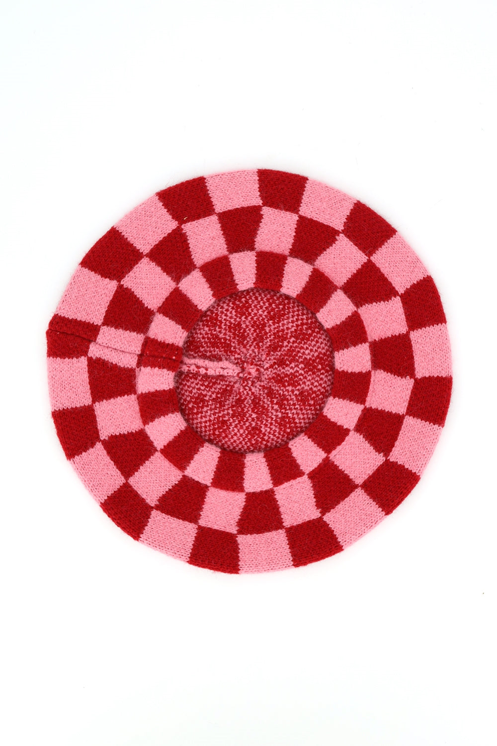 Geometric Checkered Knit Beret
