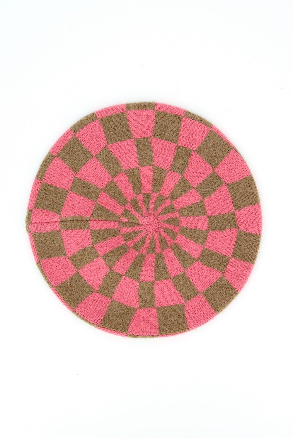 Geometric Checkered Knit Beret