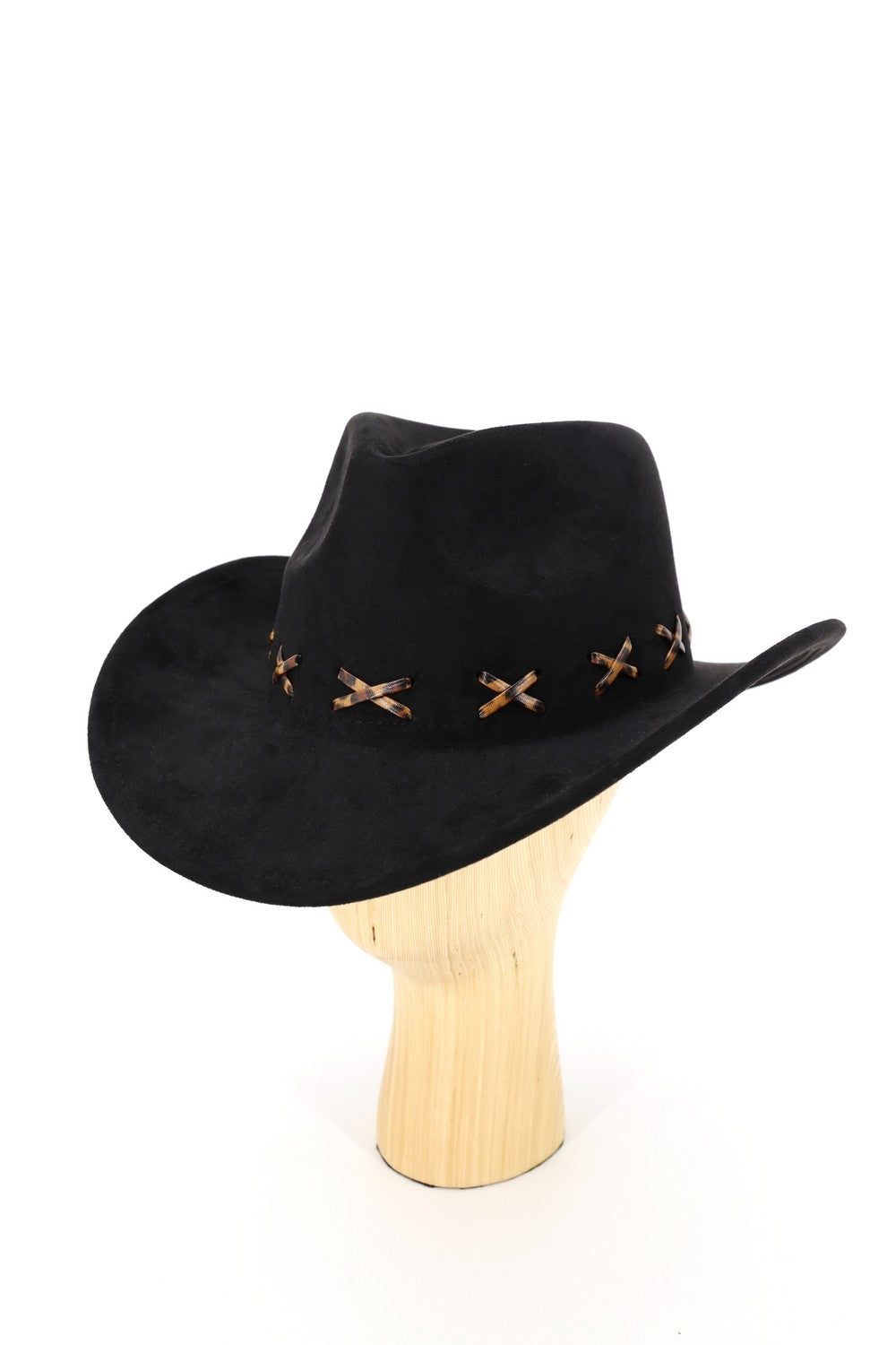 Faux Suede Cowboy Hat With Leopard Stitching