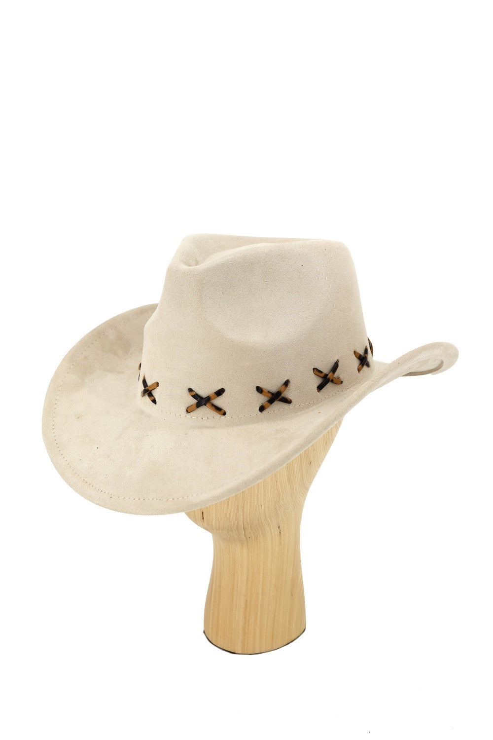 Faux Suede Cowboy Hat With Leopard Stitching