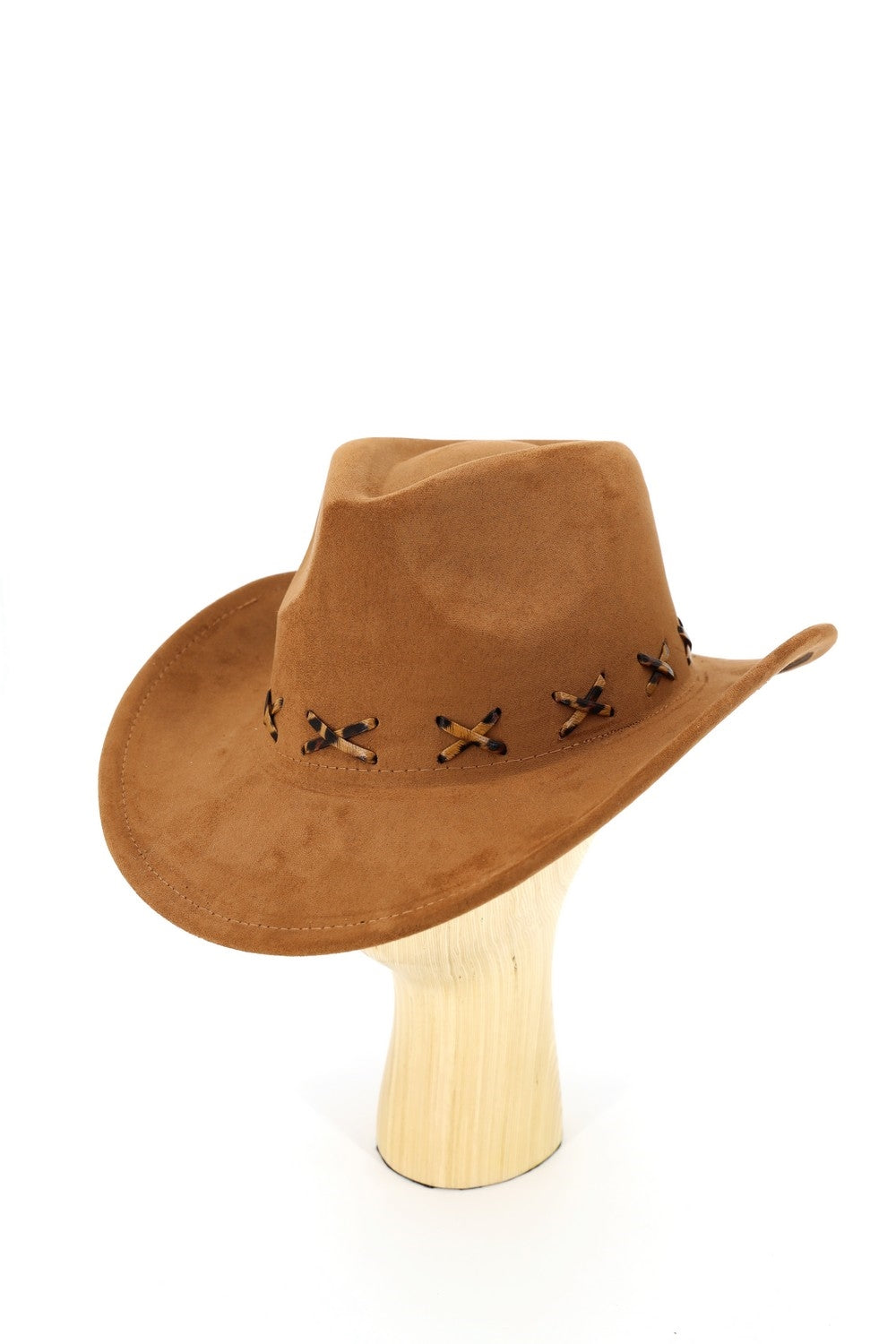 Faux Suede Cowboy Hat With Leopard Stitching