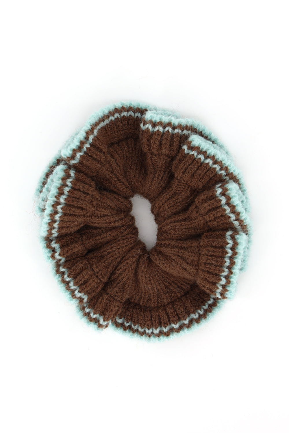 Contrast Edge Knit Ribbed Ruffle Scrunchie