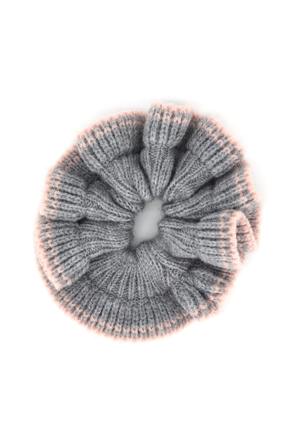 Contrast Edge Knit Ribbed Ruffle Scrunchie