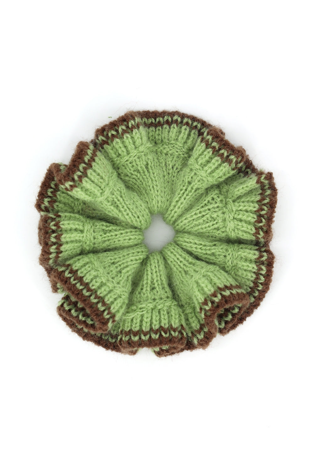 Contrast Edge Knit Ribbed Ruffle Scrunchie