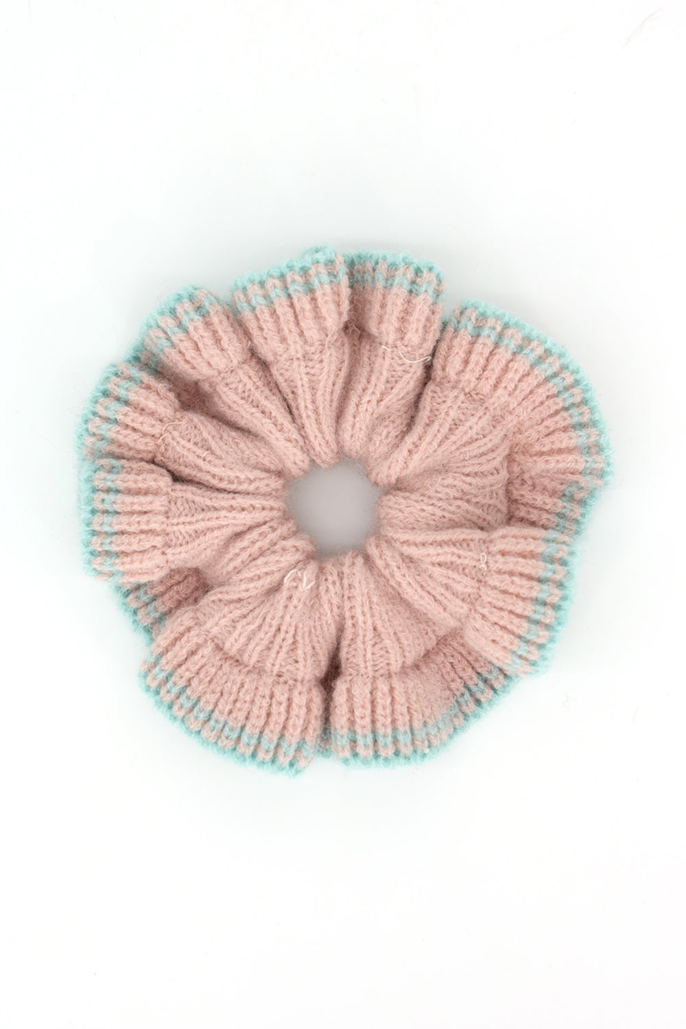 Contrast Edge Knit Ribbed Ruffle Scrunchie
