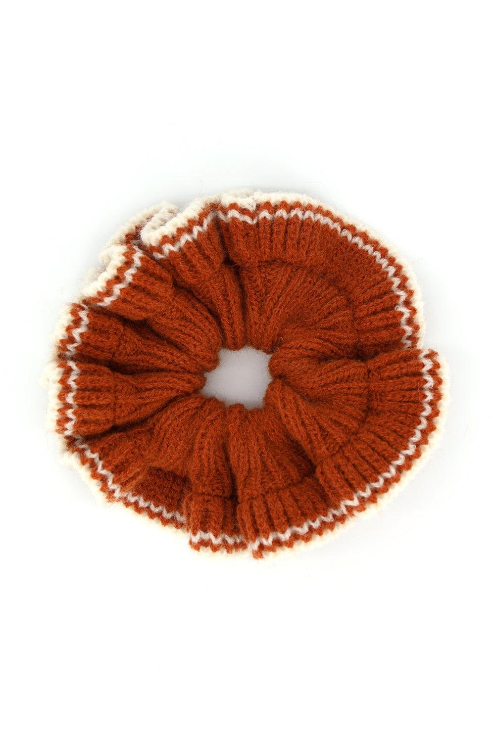 Contrast Edge Knit Ribbed Ruffle Scrunchie