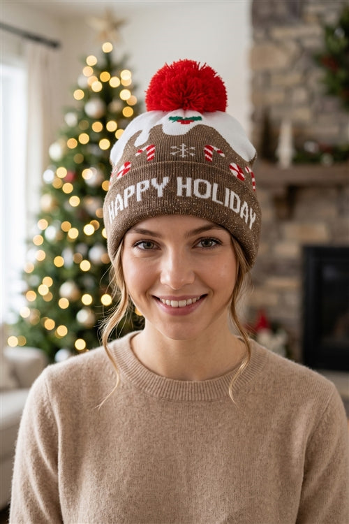 Happy Holiday Christmas Lurex Beanie