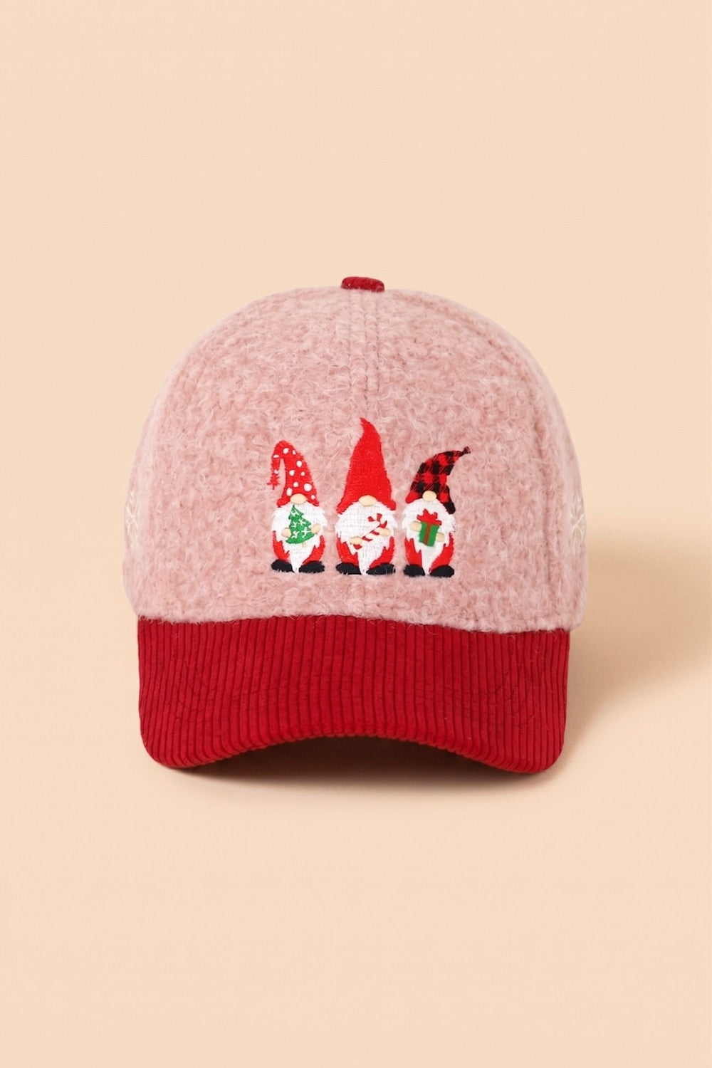 Christmas Gnomes Embroidered Sherpa And Corduroy Cap