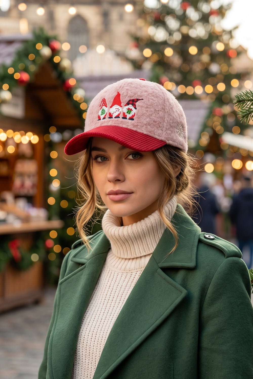 Christmas Gnomes Embroidered Sherpa And Corduroy Cap