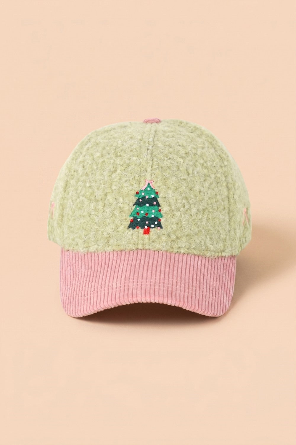 Christmas Tree Embroidered Sherpa And Corduroy Cap