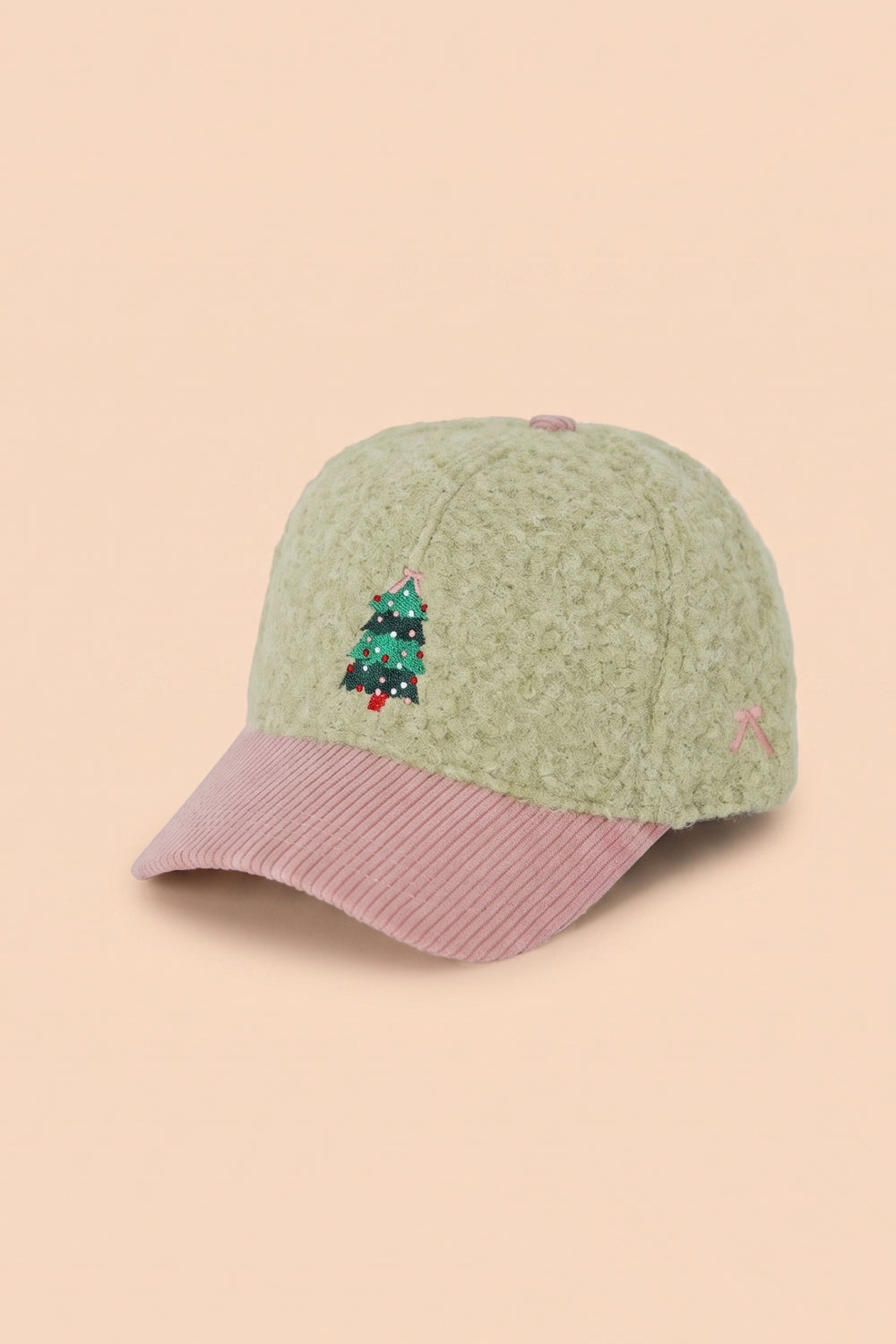 Christmas Tree Embroidered Sherpa And Corduroy Cap