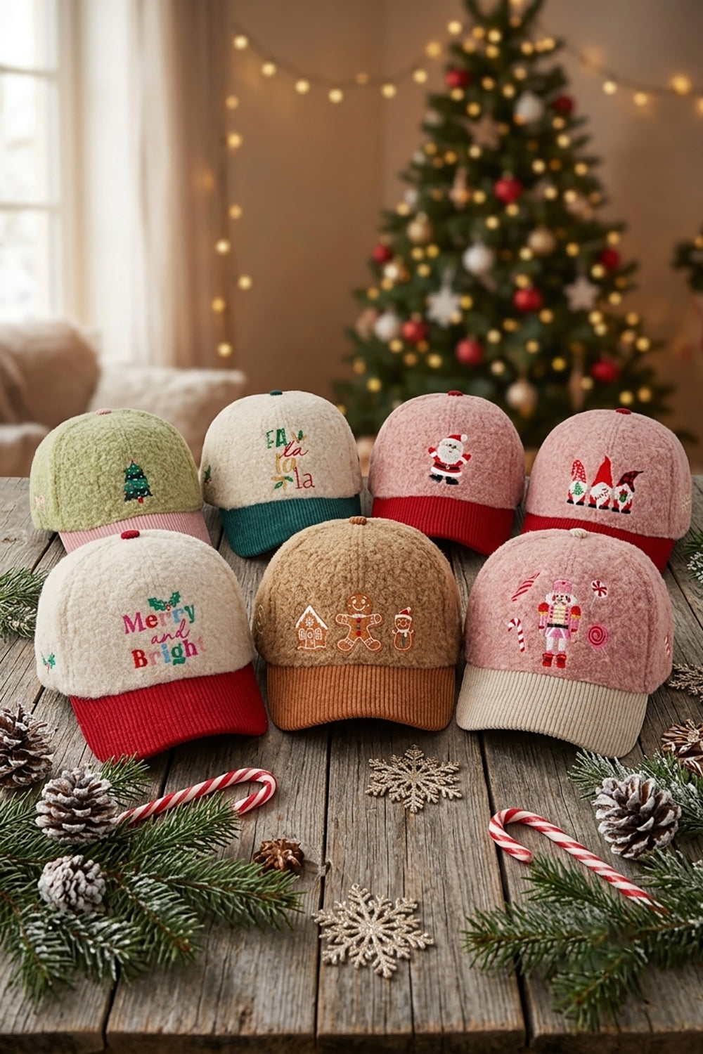 Fa La La Embroidered Sherpa And Corduroy Cap