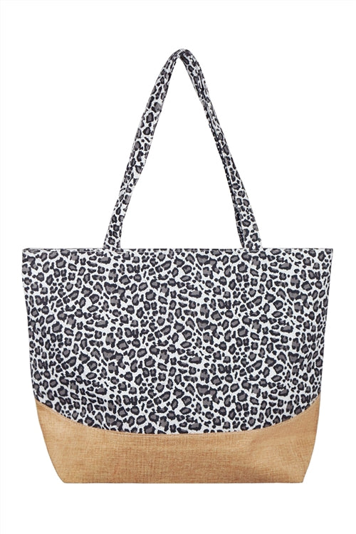 Leopard Print Jute Tote Bag