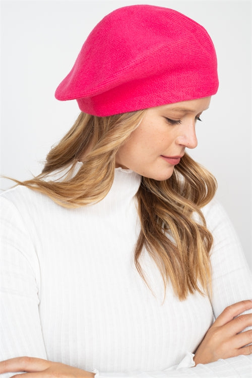 Stretchy Solid Beret Acrylic / 6PCS