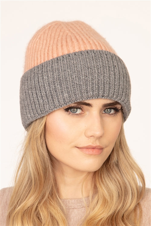 Wool Blended Two Tone Solid Beanie / 6PCS