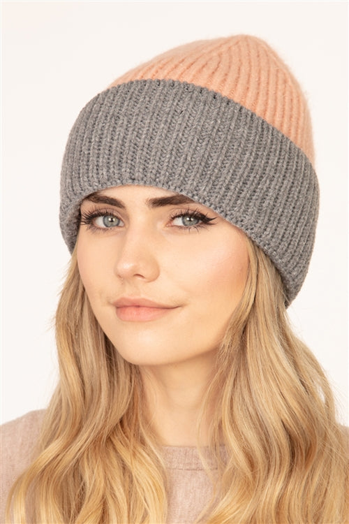 Wool Blended Two Tone Solid Beanie / 6PCS