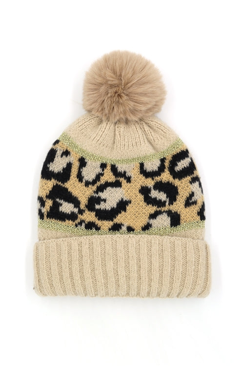 Leopard Pompom Beanie
