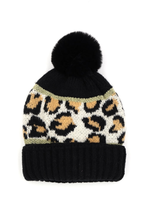 Leopard Pompom Beanie