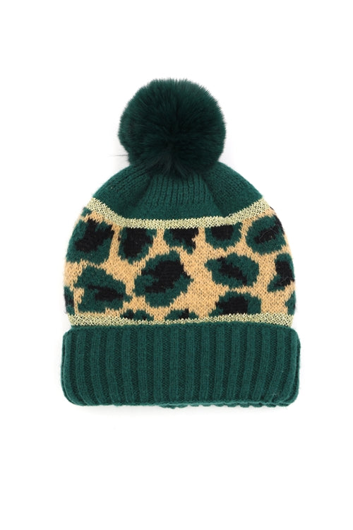Leopard Pompom Beanie